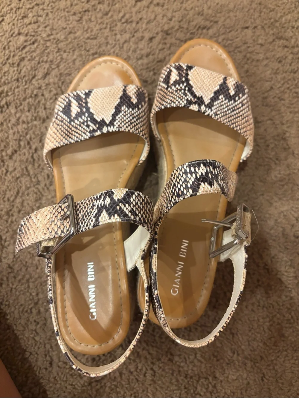 Snake-Print Espadrille Platform Sandals in Beige/Black